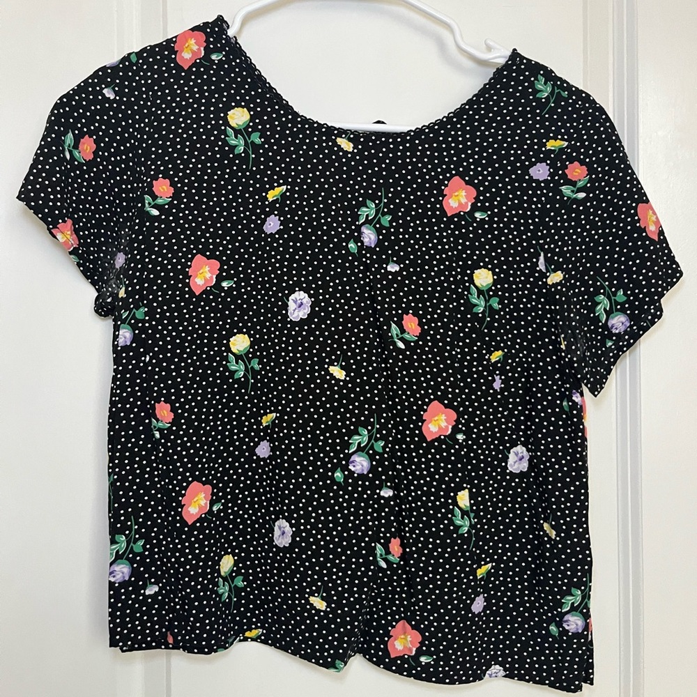 Black floral and polka dot blouse